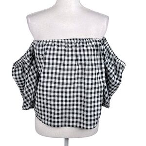 Parisian Black & White Boho Checkered Summer Spring Vacation Top Size Small